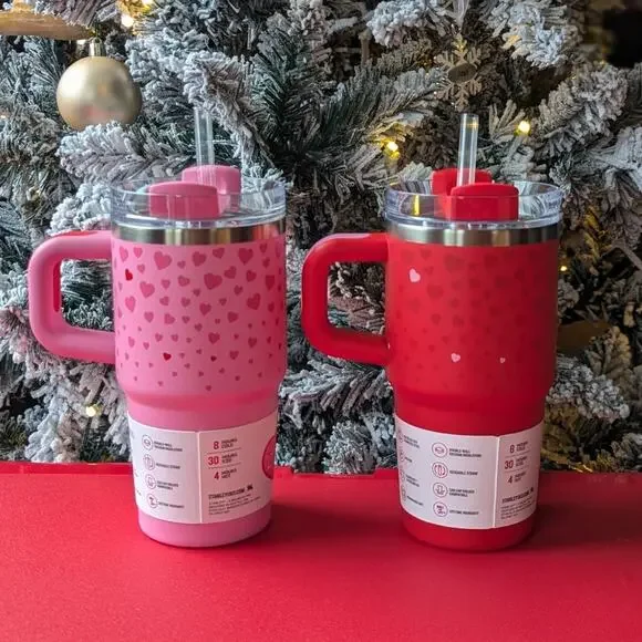 SET of Stanley 20 oz Tumblers Valentine's Day 2024 x Target Red & Pink Hearts - Picture 2 of 4